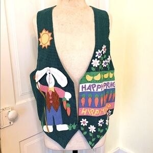 Vintage Handmade Handcrafted Handsewn Spring Easter Bunny Open Vest XL